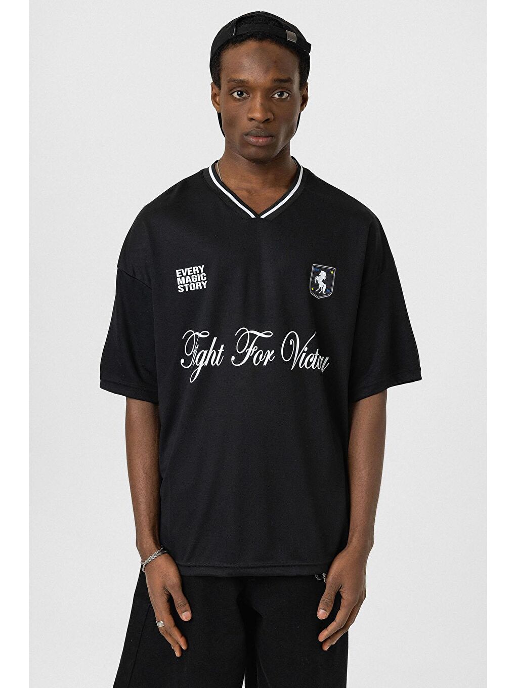 Baskılı Oversize Forma Tişört Siyah-2