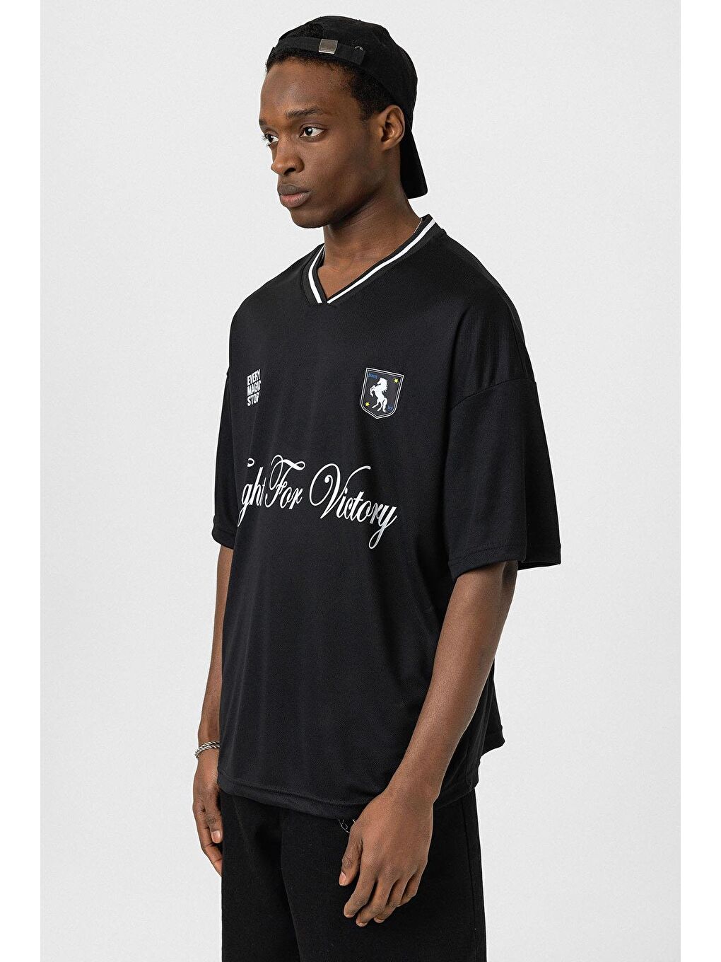 Baskılı Oversize Forma Tişört Siyah-3