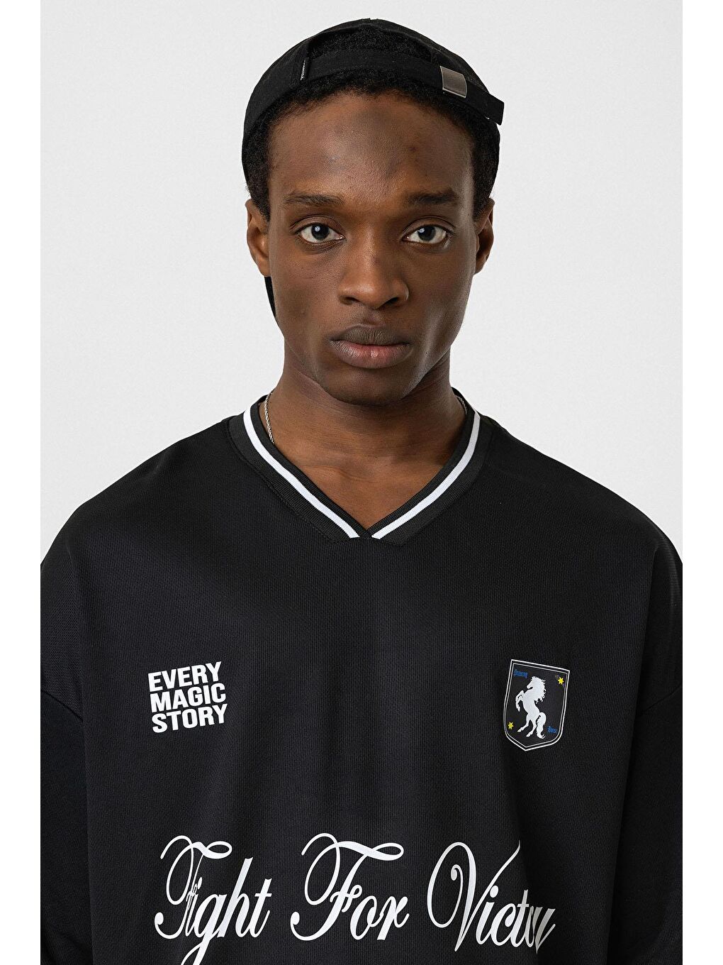 Baskılı Oversize Forma Tişört Siyah-5