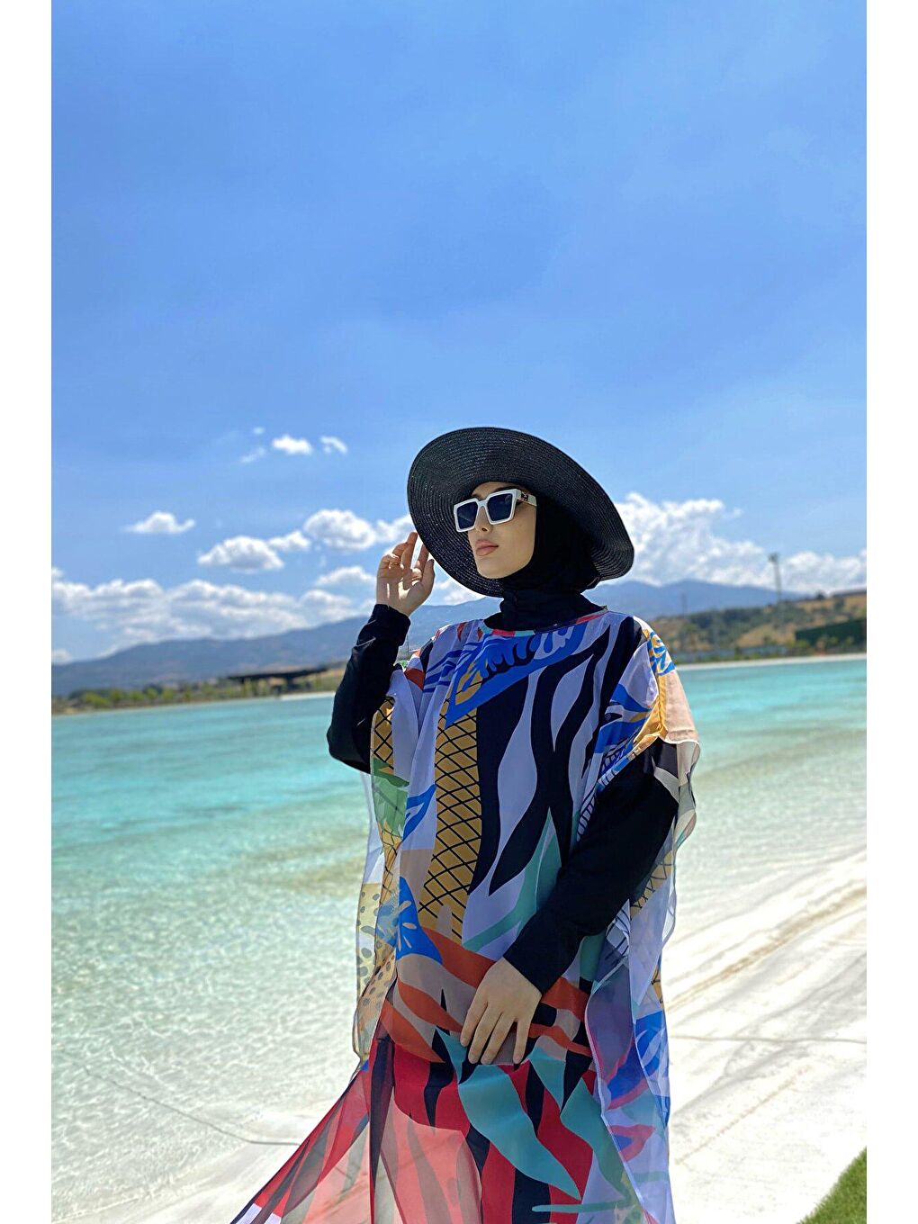 Karışık Çiçek Desenli Kaftan Kimono Pareo P2102-4