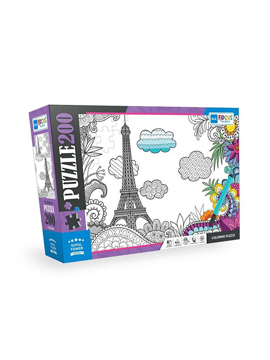 Blue Focus Karışık 200 Parça Coloring Puzzle - Eiffel Tower (Eyfel Kulesi) - 1