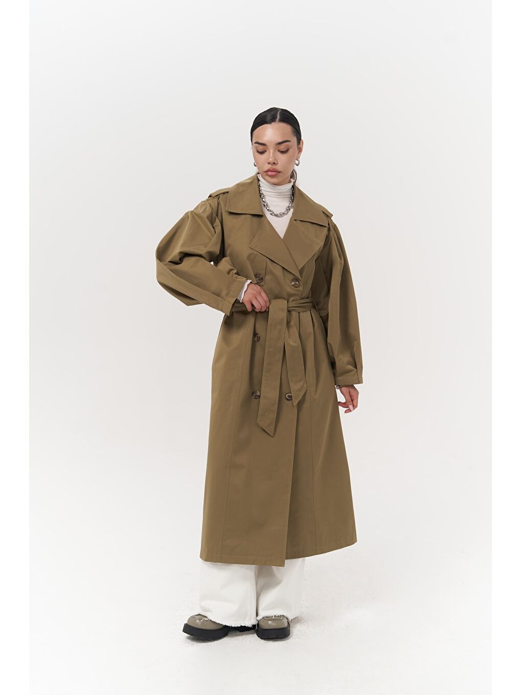 Aubree Haki Oversize Trençkot