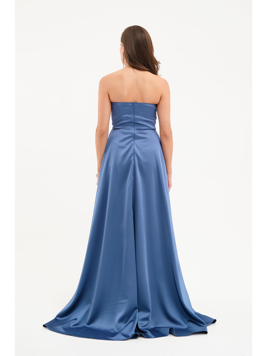 Kadın İndigo Straplez Balen Korse Detay Uzun Abiye Elbise-4