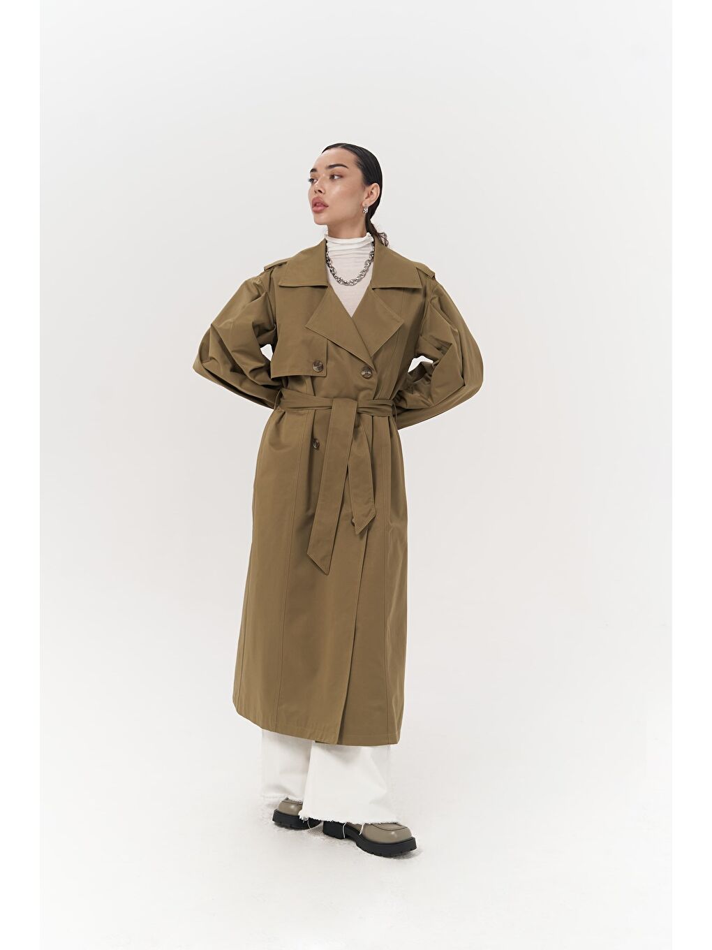 Aubree Haki Oversize Trençkot-1