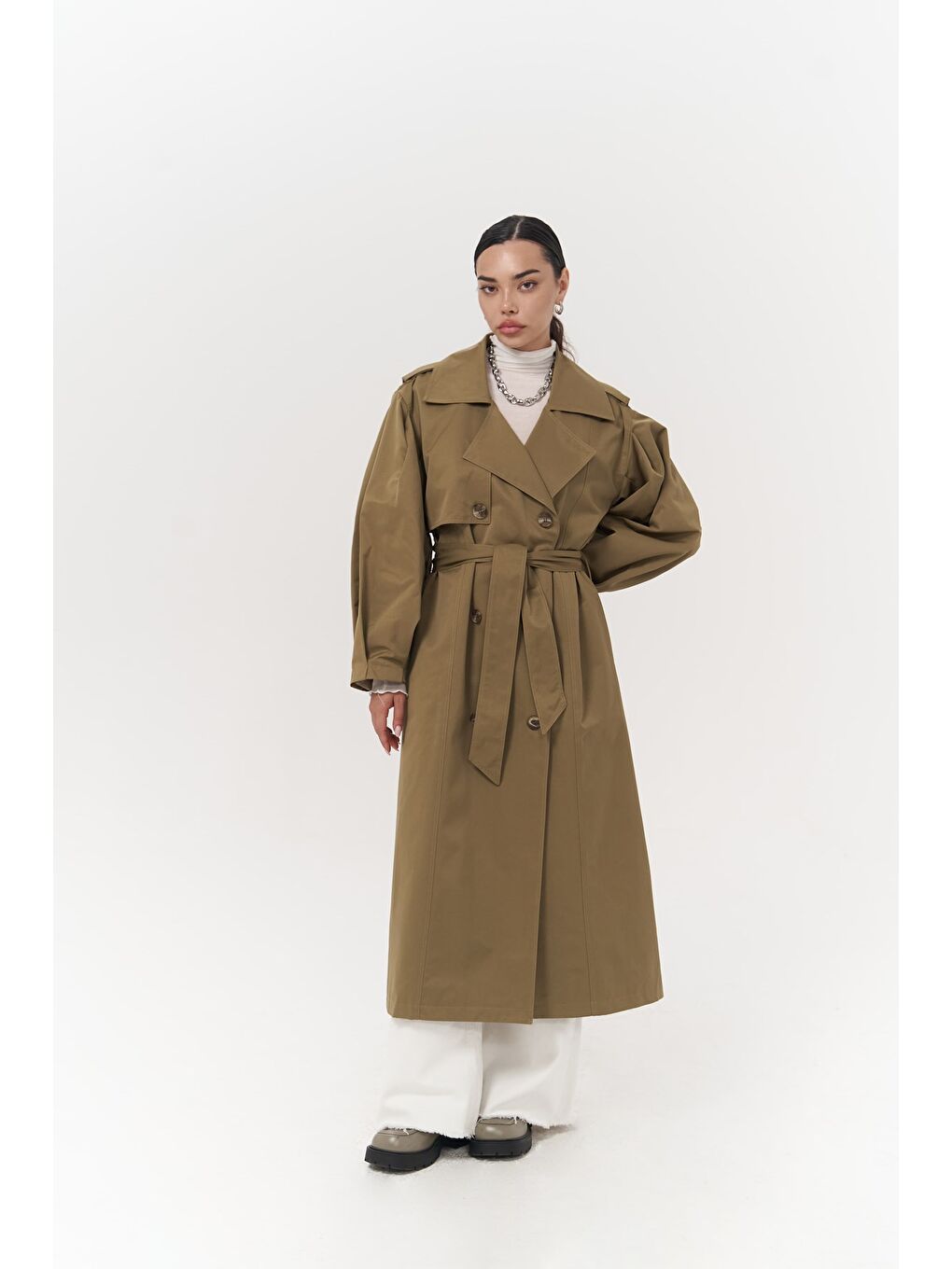 Aubree Haki Oversize Trençkot-3