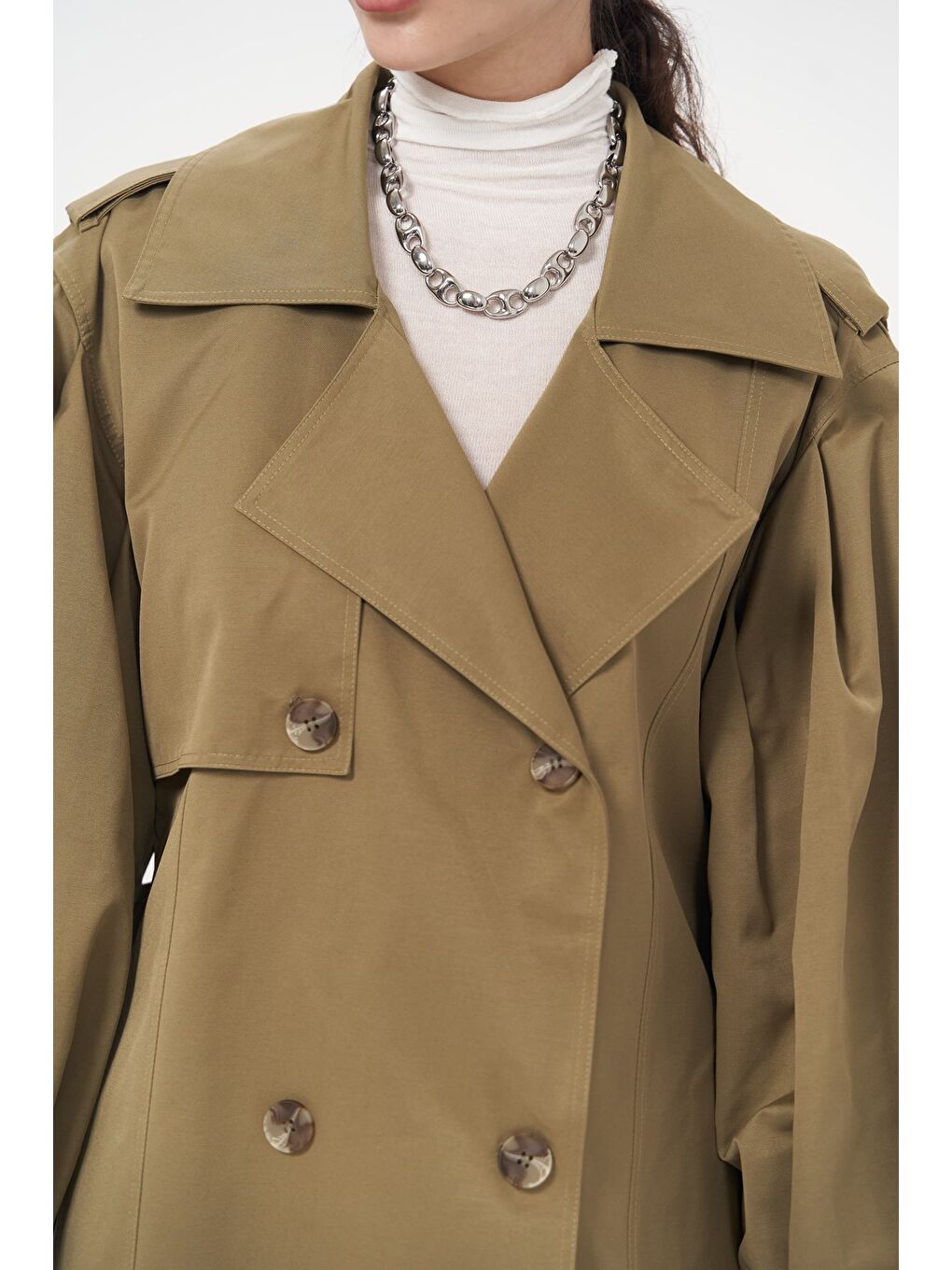 Aubree Haki Oversize Trençkot-4