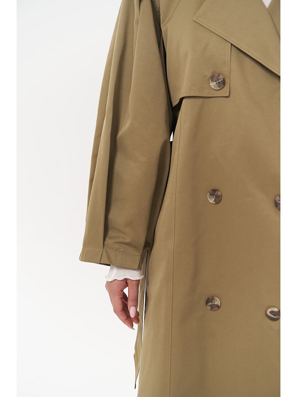 Aubree Haki Oversize Trençkot-5