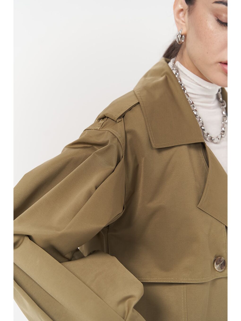 Aubree Haki Oversize Trençkot-6