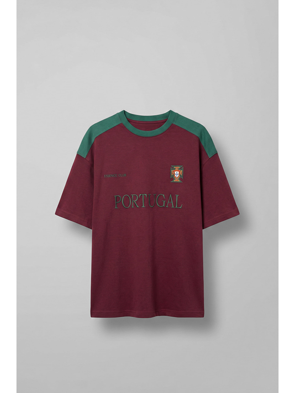 Erkek Oversize Nakışlı Ülke Temalı Forma T-Shirt Bordo