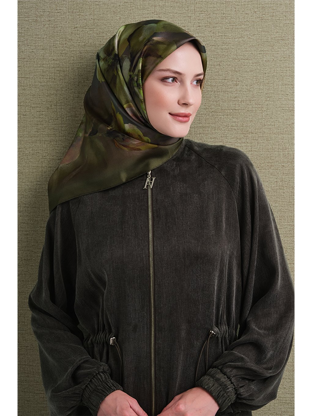 Yeşil Saf İpek Twill Eşarp 9611d 05