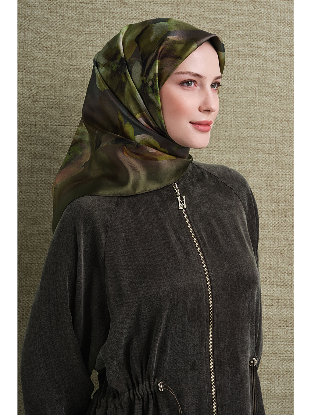 Yeşil Saf İpek Twill Eşarp 9611d 05-1