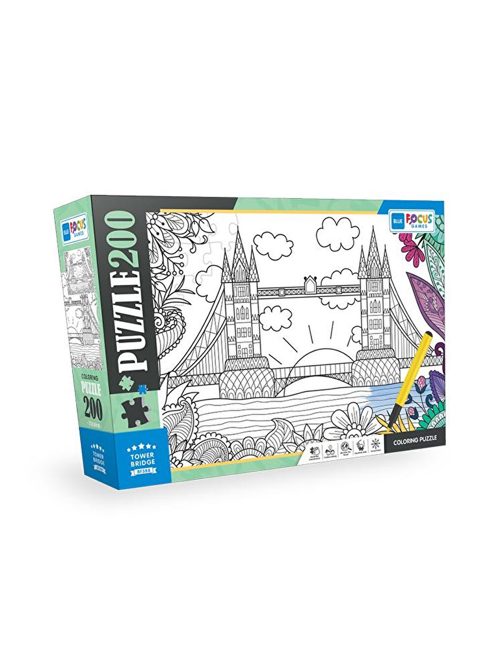 Blue Focus Karışık 200 Parça Coloring Puzzle - Tower Bridge (Kule Köprüsü) - 1