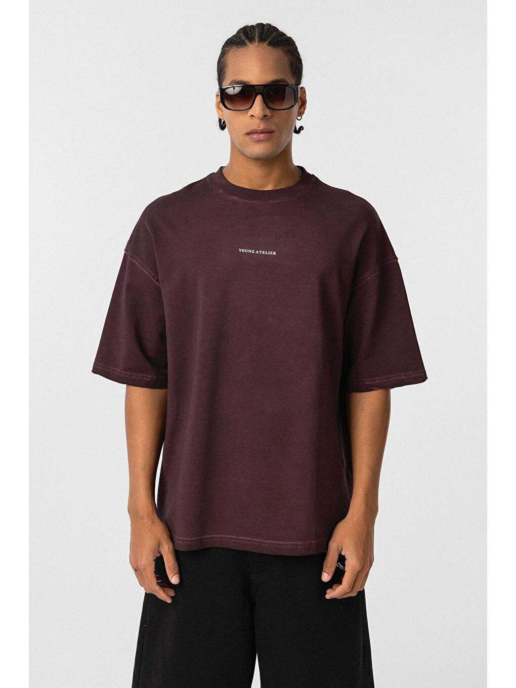 Yıkamalı Oversize Tişört Bordo-2