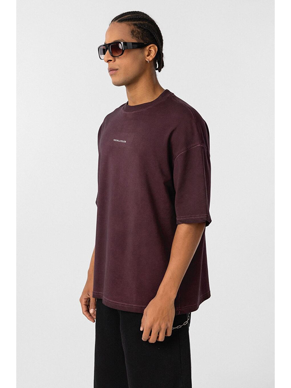 Yıkamalı Oversize Tişört Bordo-3