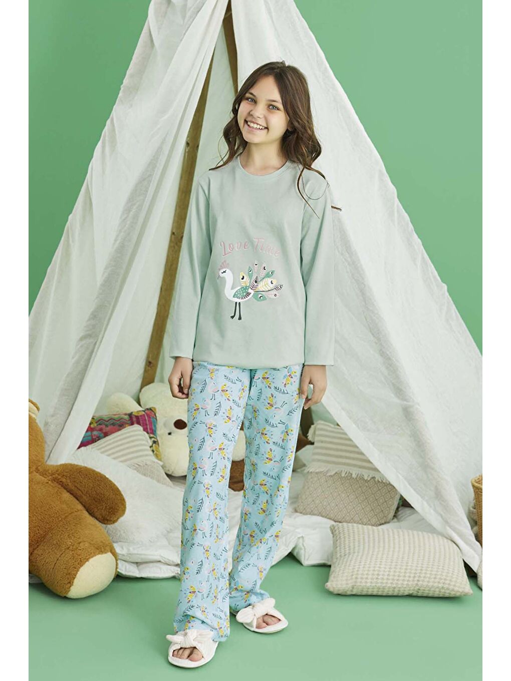 Yeşil Genç Kız Pamuklu Pijama Takımı 240769 Mint