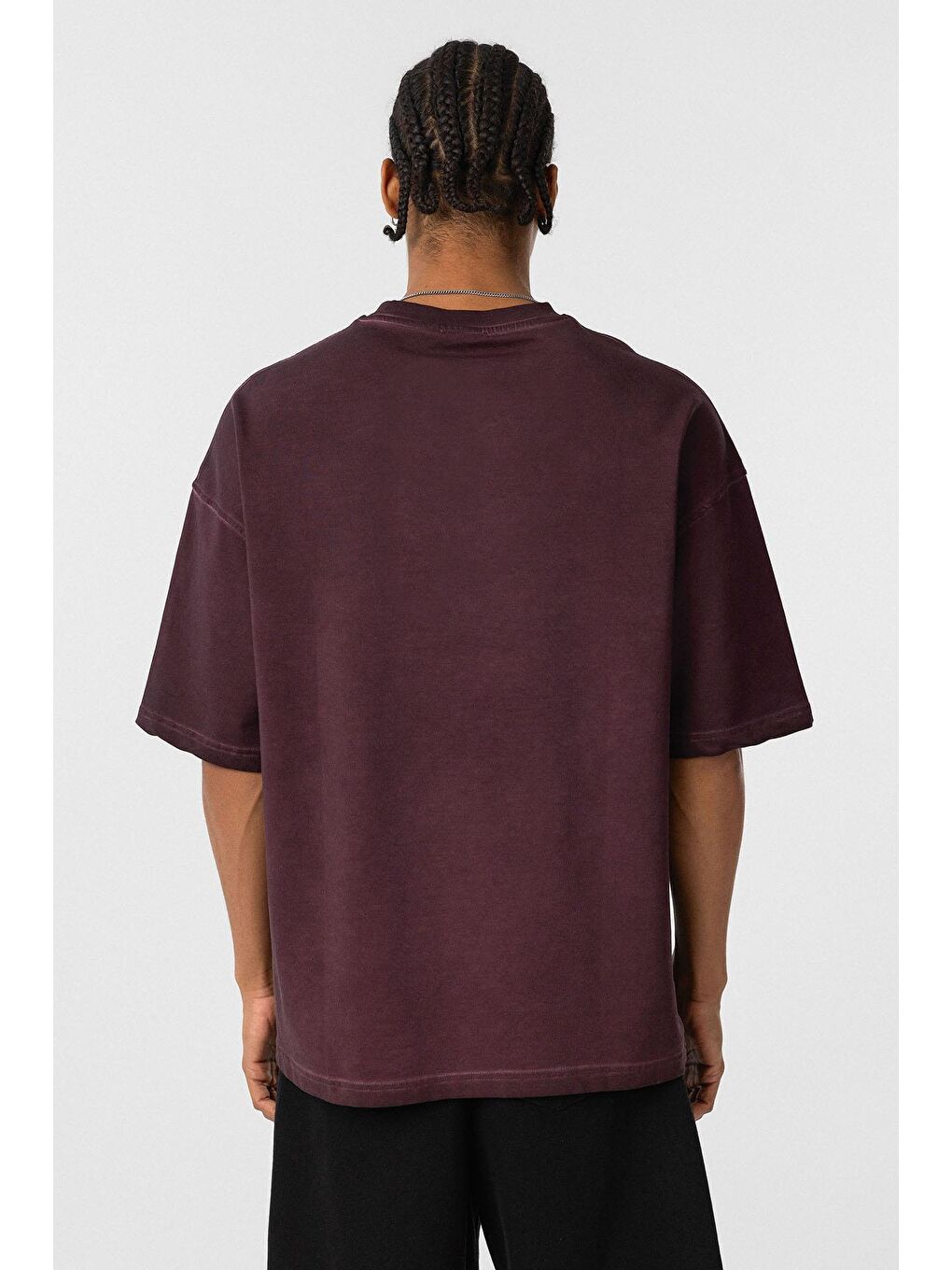 Yıkamalı Oversize Tişört Bordo-4