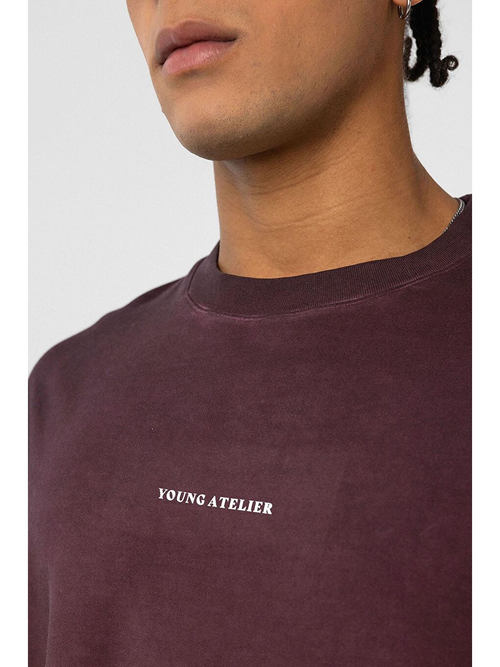 Yıkamalı Oversize Tişört Bordo-5