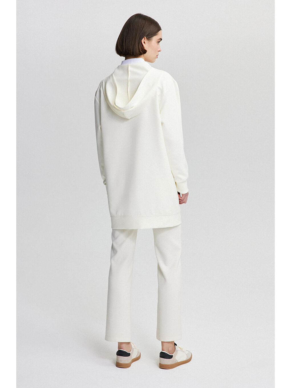 Ekru Fermuarlı İnce Krep Ceket-4