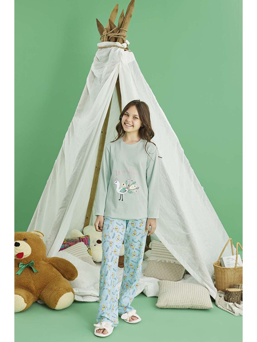 Yeşil Genç Kız Pamuklu Pijama Takımı 240769 Mint-2