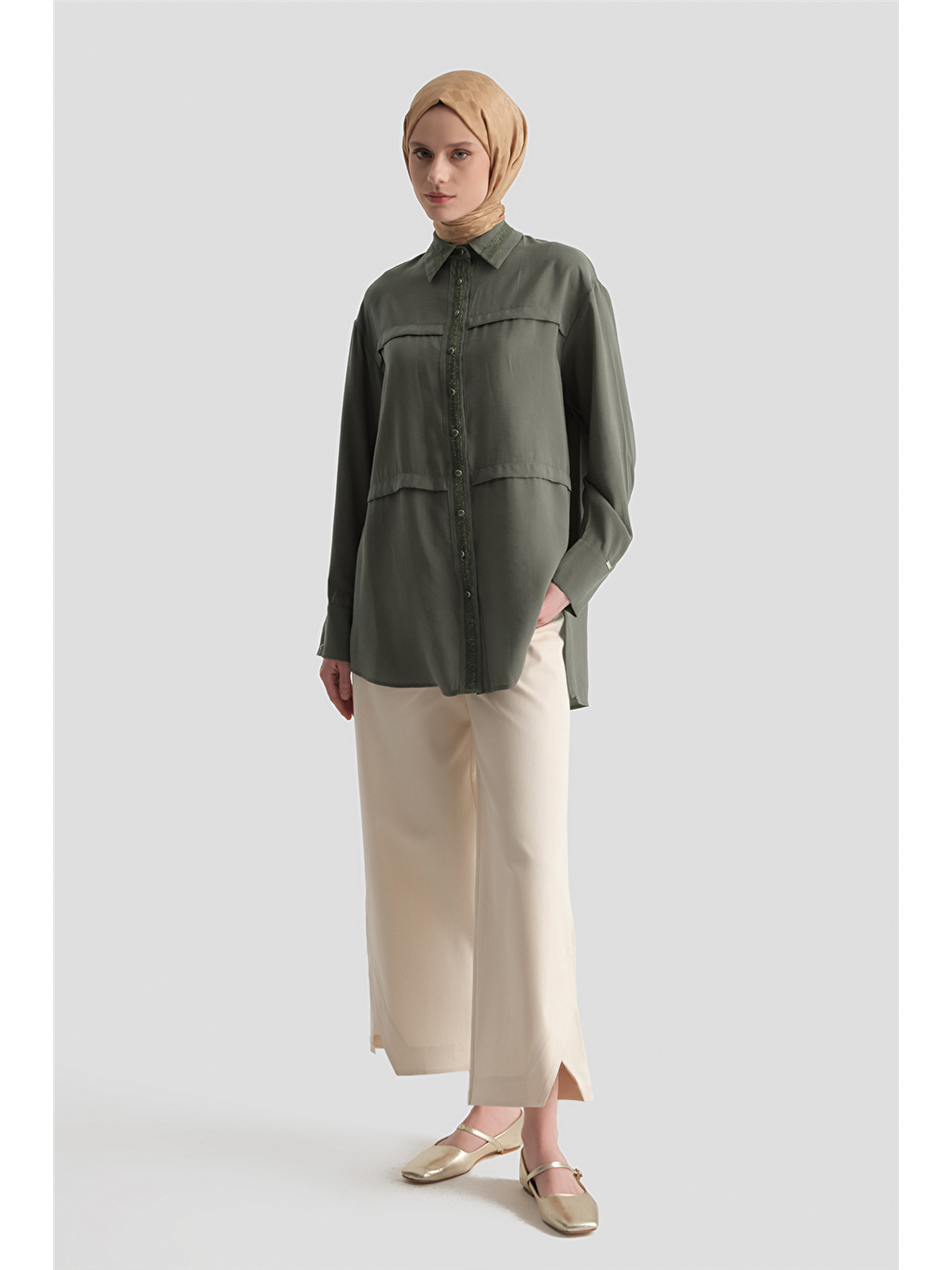 Sim Detaylı Tunik Haki-2
