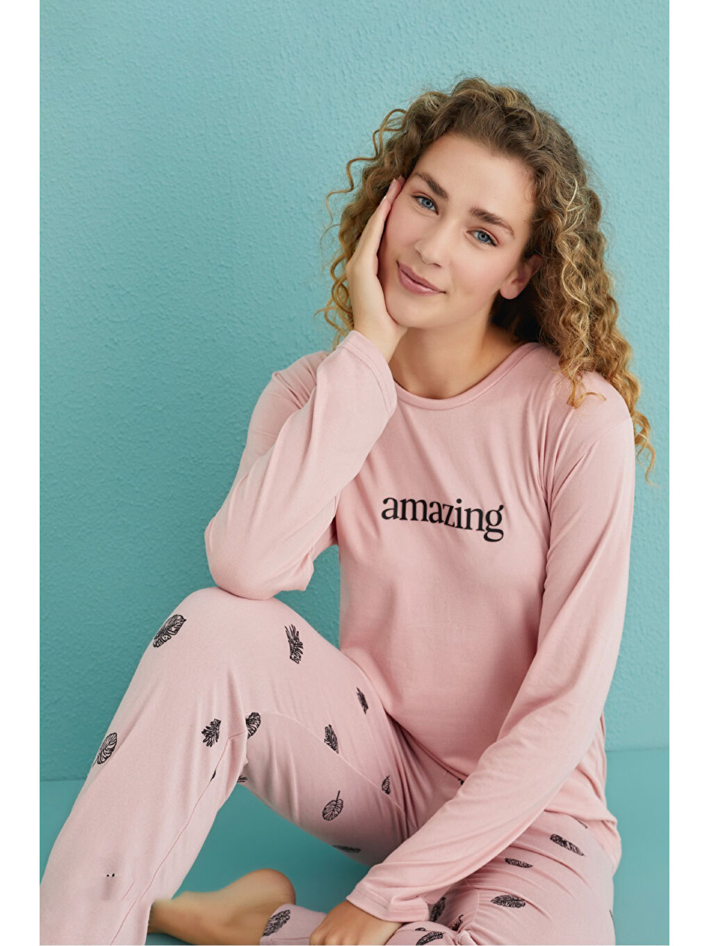 Remsa Pembe Kadın Pijama Takımı Milan Kumaş 50902-381 Pudra