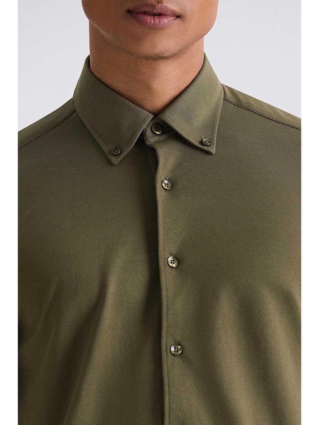 Yeşil Comfort Fit Düğmeli Yaka Pamuklu Gömlek-2