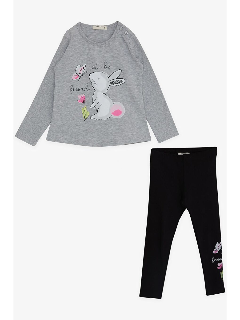 Kız Çocuk Taytlı Takım Dostluk Temalı Sevimli Tavşancık Gri Melanj (1.5-5 Yaş)