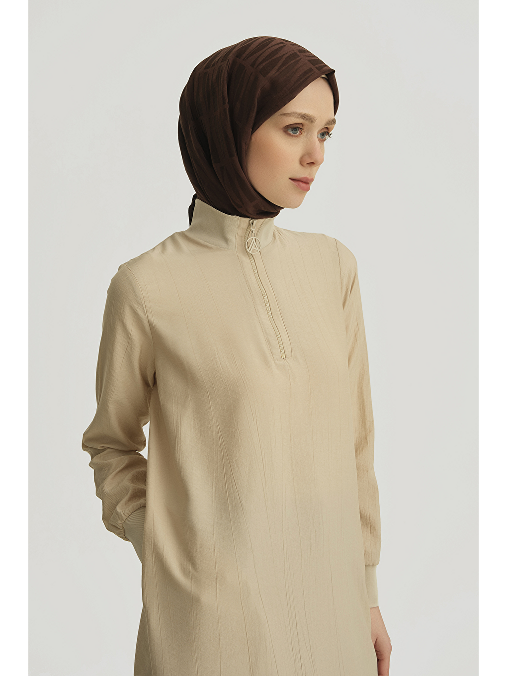 Bej Fermuarlı Uzun Tunik Vizon-2