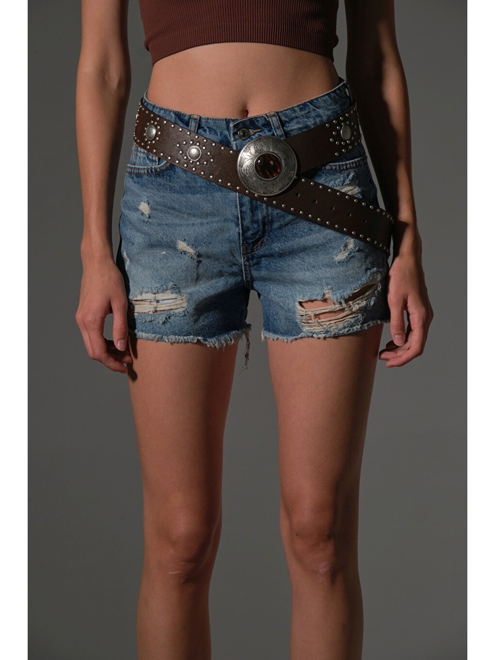 İndigo Kadın Mini Jean Şort, Yüksek Bel, Fermuarlı, 5 cep %100 pamuk Denim Jean @Potenza-1