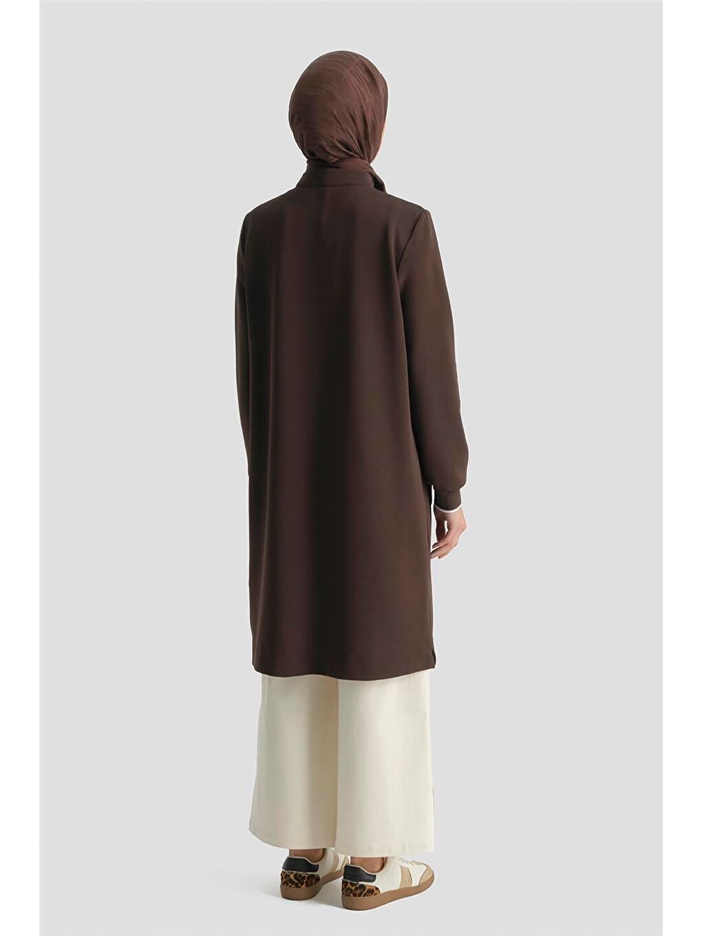Kahverengi Fermuar Detaylı Tunik Kahve-4