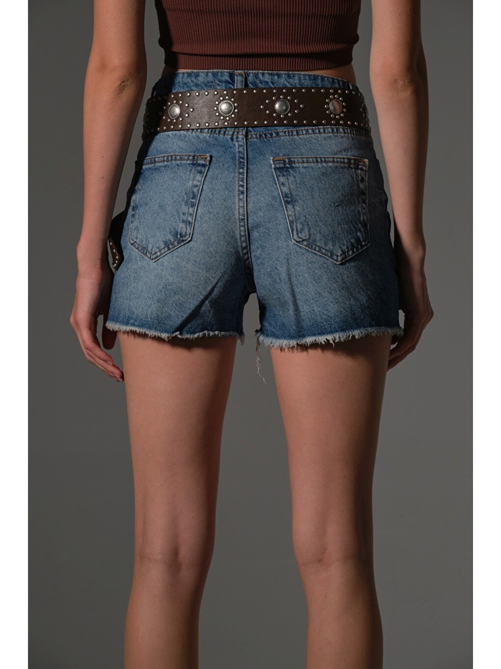 İndigo Kadın Mini Jean Şort, Yüksek Bel, Fermuarlı, 5 cep %100 pamuk Denim Jean @Potenza-5