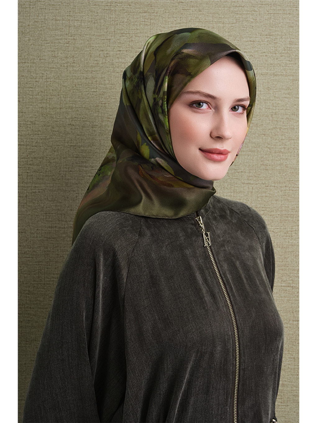Yeşil Saf İpek Twill Eşarp 9611d 05-2
