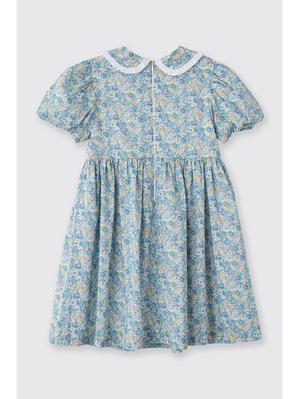 Mavi Liberty Kumaş Çiçek Desenli Kız Bebek Elbise-1