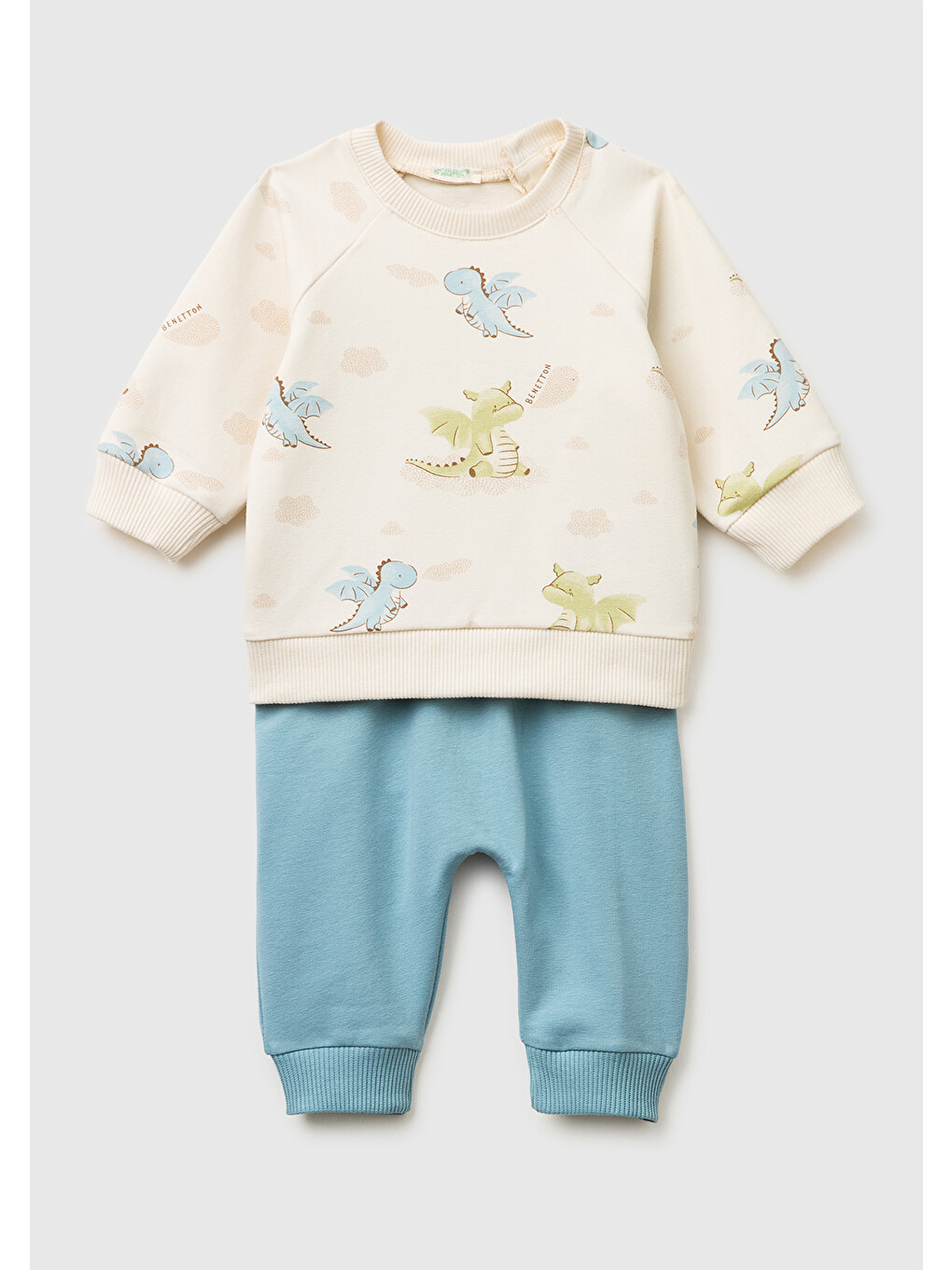 Bebek Mavi Mix Düğmeli Baskılı Sweatshirt Takım