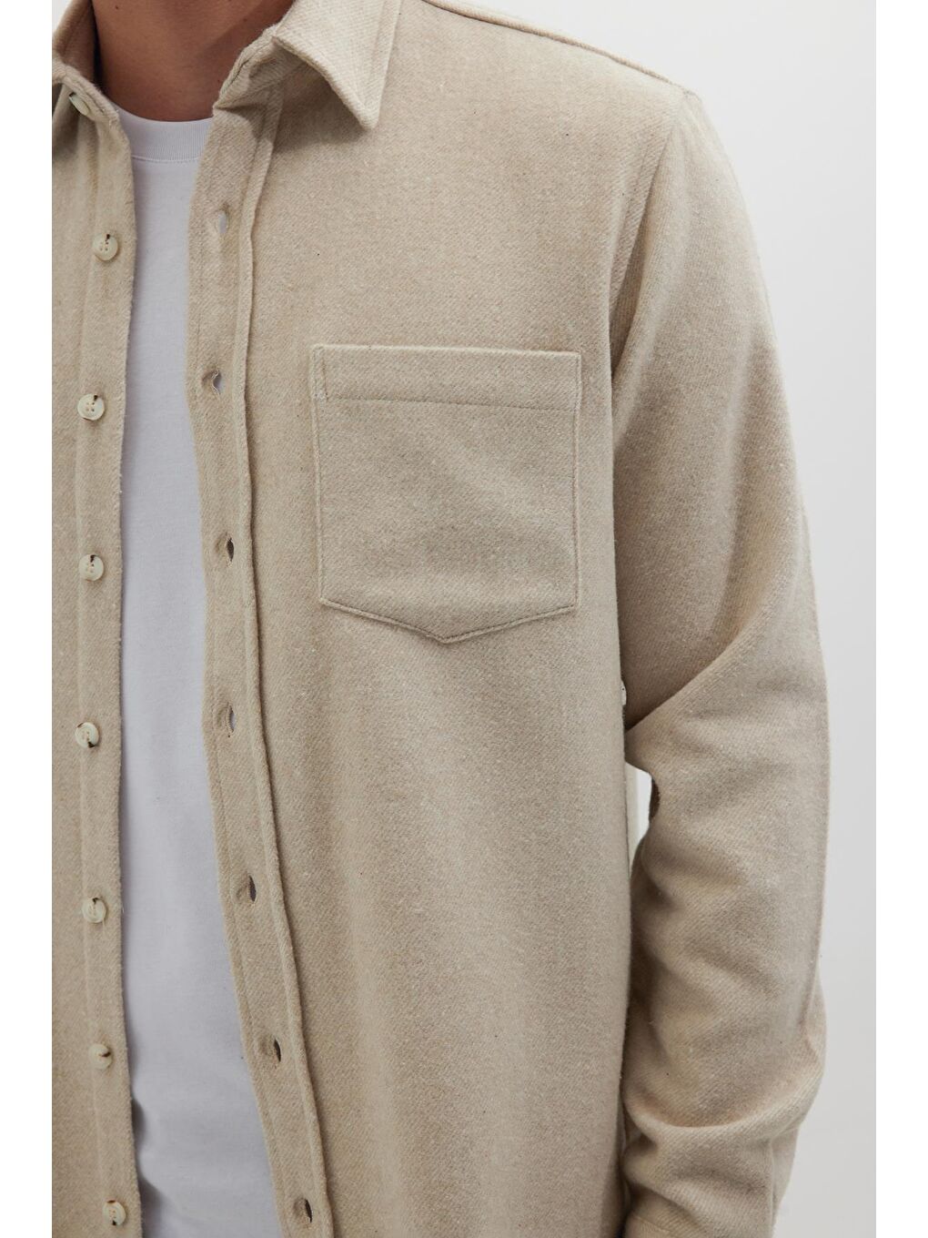 Erkek Regular Fit Klasik Kesim Düz Cepli Koyu Bej Oduncu Gömlek-2