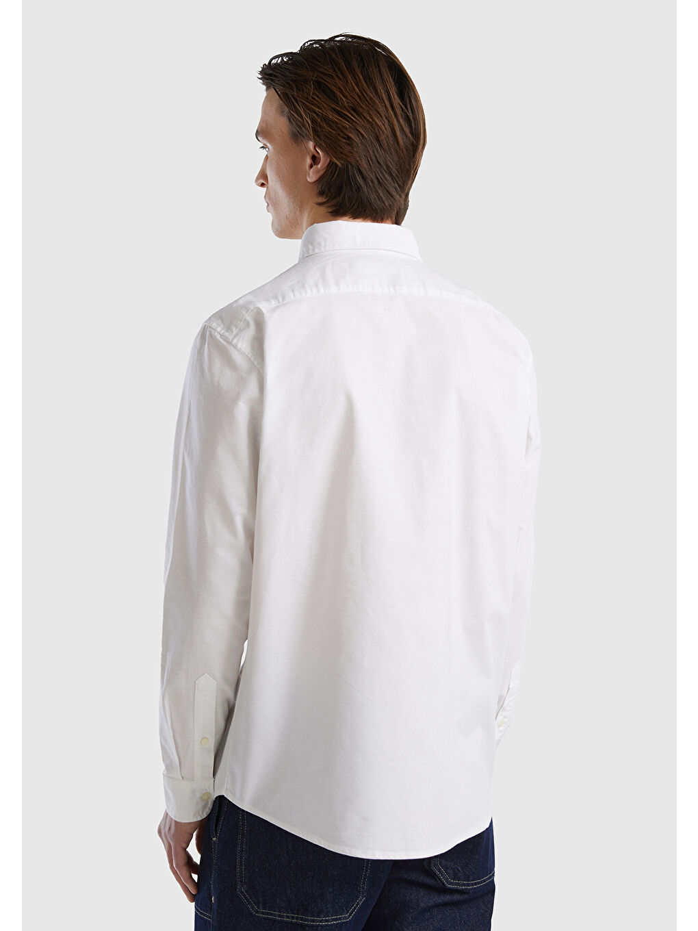 Erkek Beyaz %100 Pamuk Arkası Robalı Slim Fit Gömlek-1