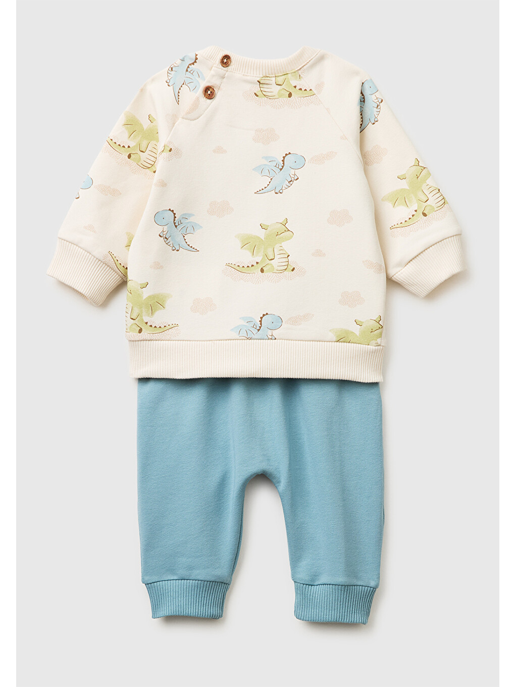 Bebek Mavi Mix Düğmeli Baskılı Sweatshirt Takım-1