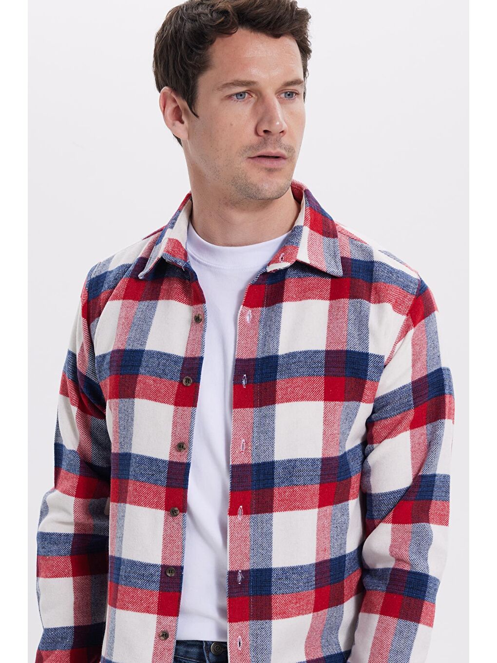 Kırmızı Erkek Slim Fit Dar Kesim Kareli Kışlık Oduncu Gömlek