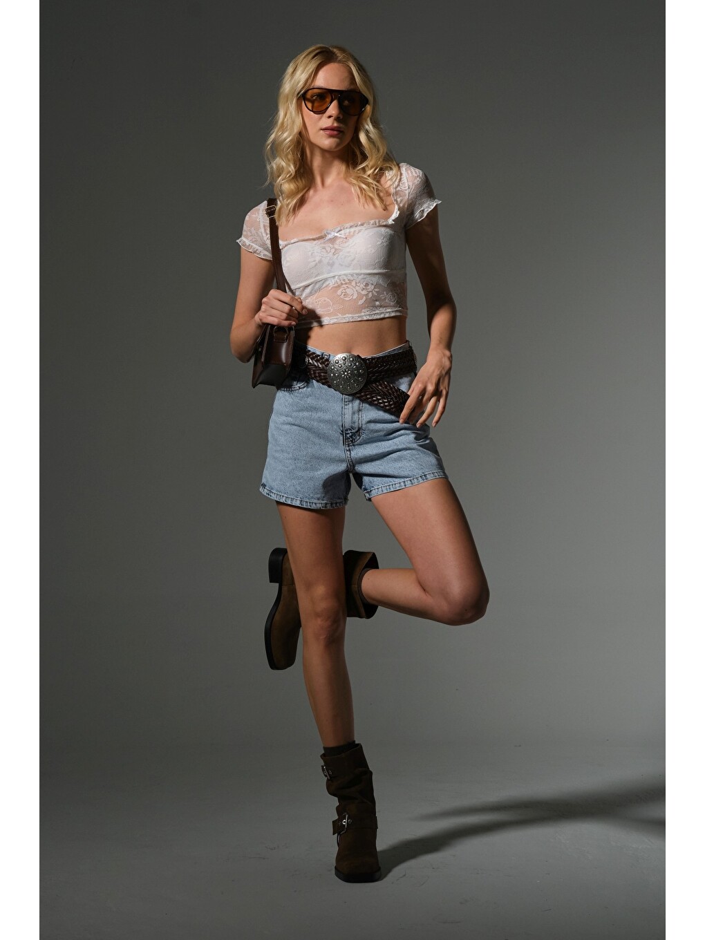 Beyaz Kadın Mini Jean Şort, Yüksek Bel, Fermuarlı, 5 cep %100 pamuk Denim Jean @Potenza-5