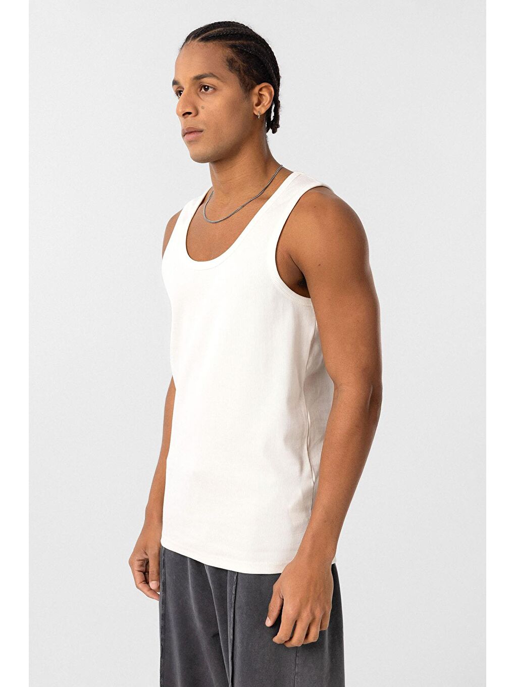 Yıkamalı Tank Top Kaşkorse Kolsuz Tişört Ekru-3