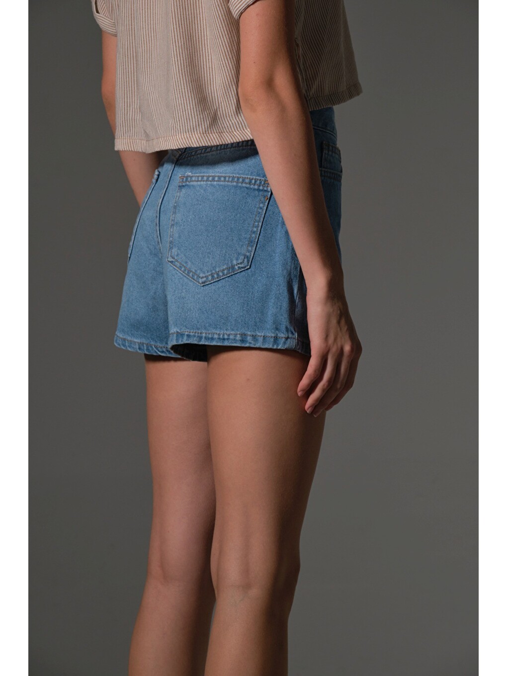 Mavi Kadın Mini Jean Şort, Yüksek Bel, Fermuarlı, 5 cep %100 pamuk Denim Jean @Potenza-3