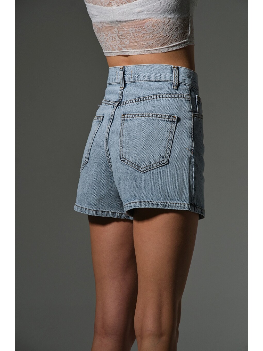 Beyaz Kadın Mini Jean Şort, Yüksek Bel, Fermuarlı, 5 cep %100 pamuk Denim Jean @Potenza-7