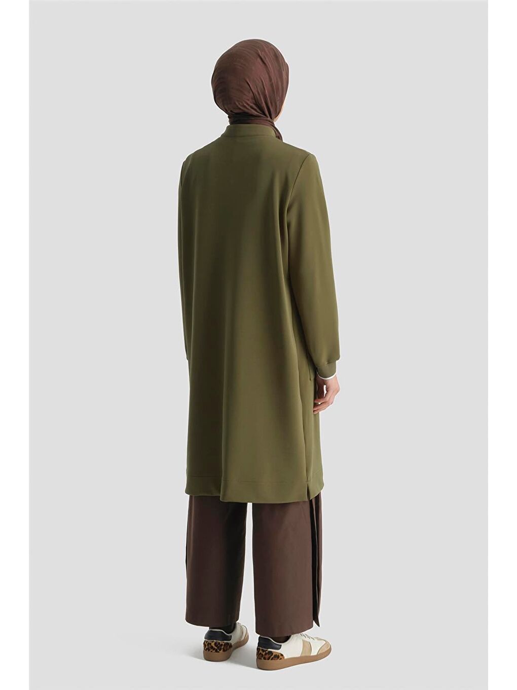 Fermuar Detaylı Tunik Yağ Yeşili-4