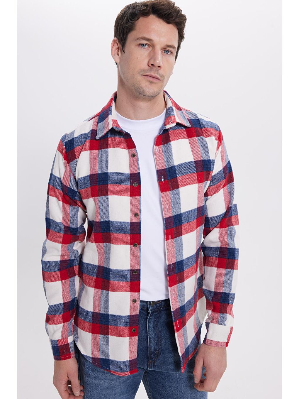 Kırmızı Erkek Slim Fit Dar Kesim Kareli Kışlık Oduncu Gömlek-1