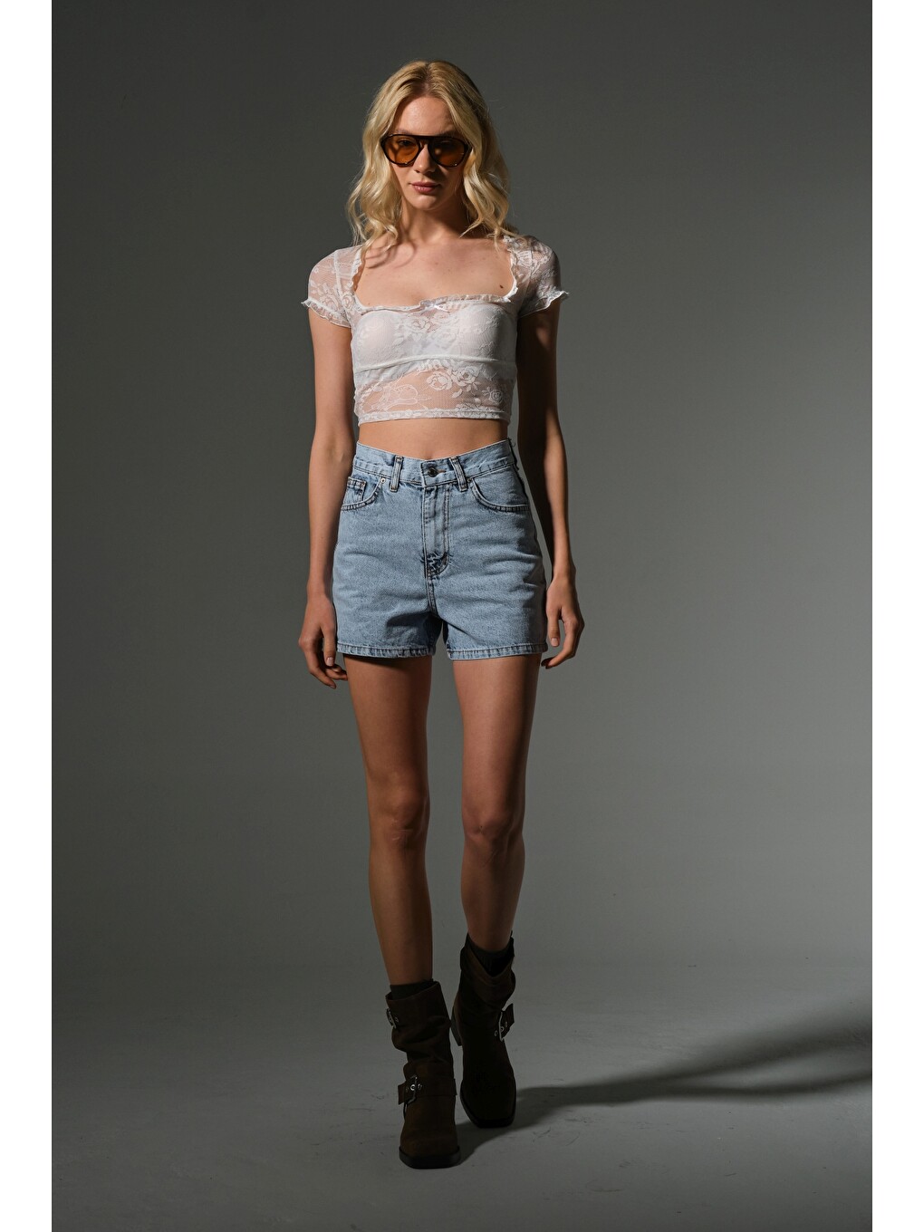 Beyaz Kadın Mini Jean Şort, Yüksek Bel, Fermuarlı, 5 cep %100 pamuk Denim Jean @Potenza-9