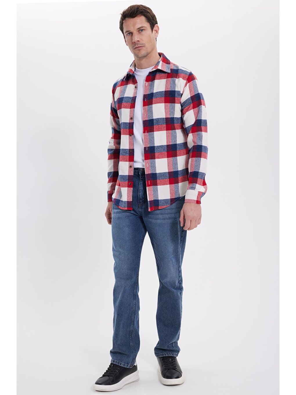 Kırmızı Erkek Slim Fit Dar Kesim Kareli Kışlık Oduncu Gömlek-2