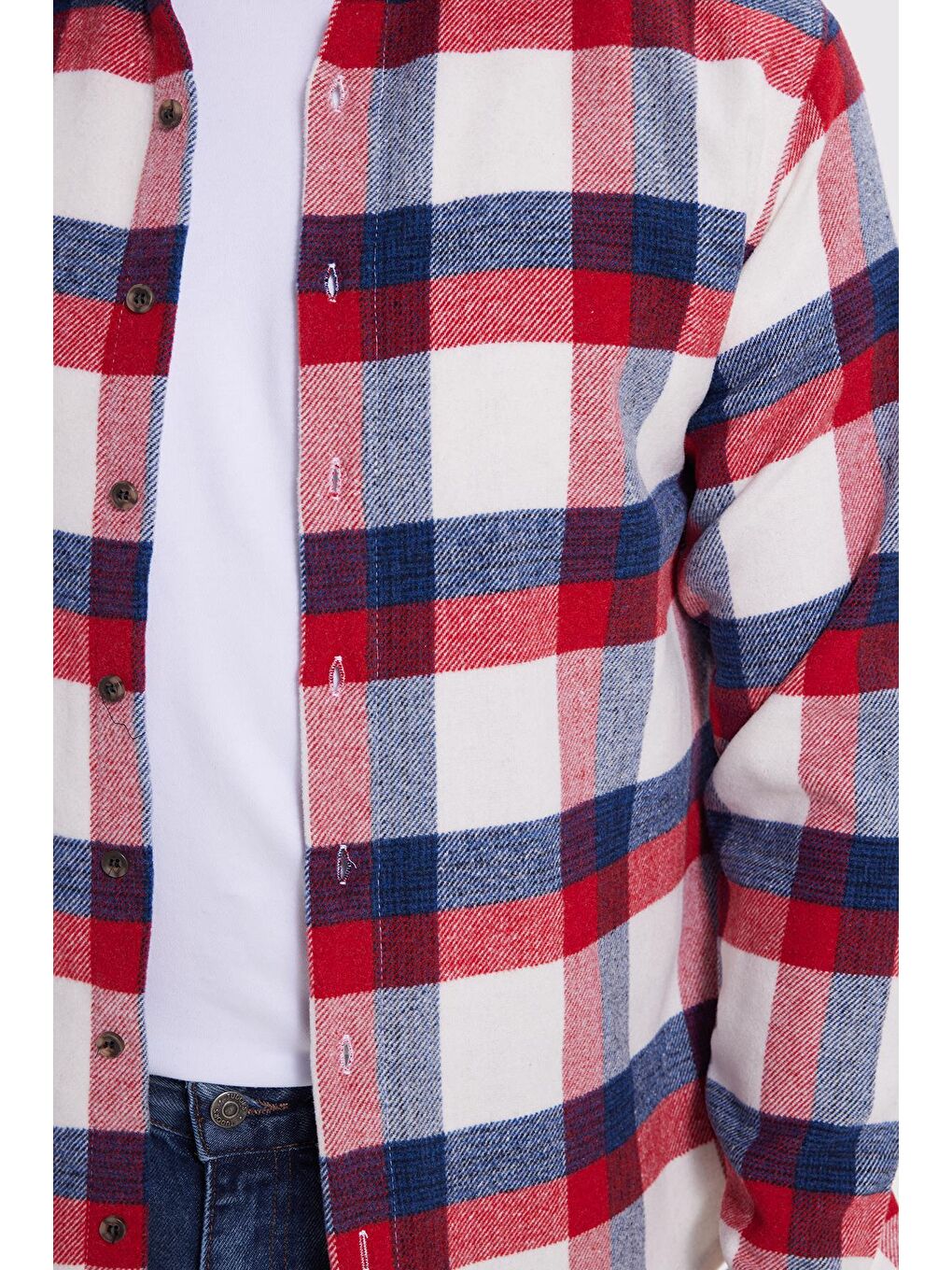 Kırmızı Erkek Slim Fit Dar Kesim Kareli Kışlık Oduncu Gömlek-3