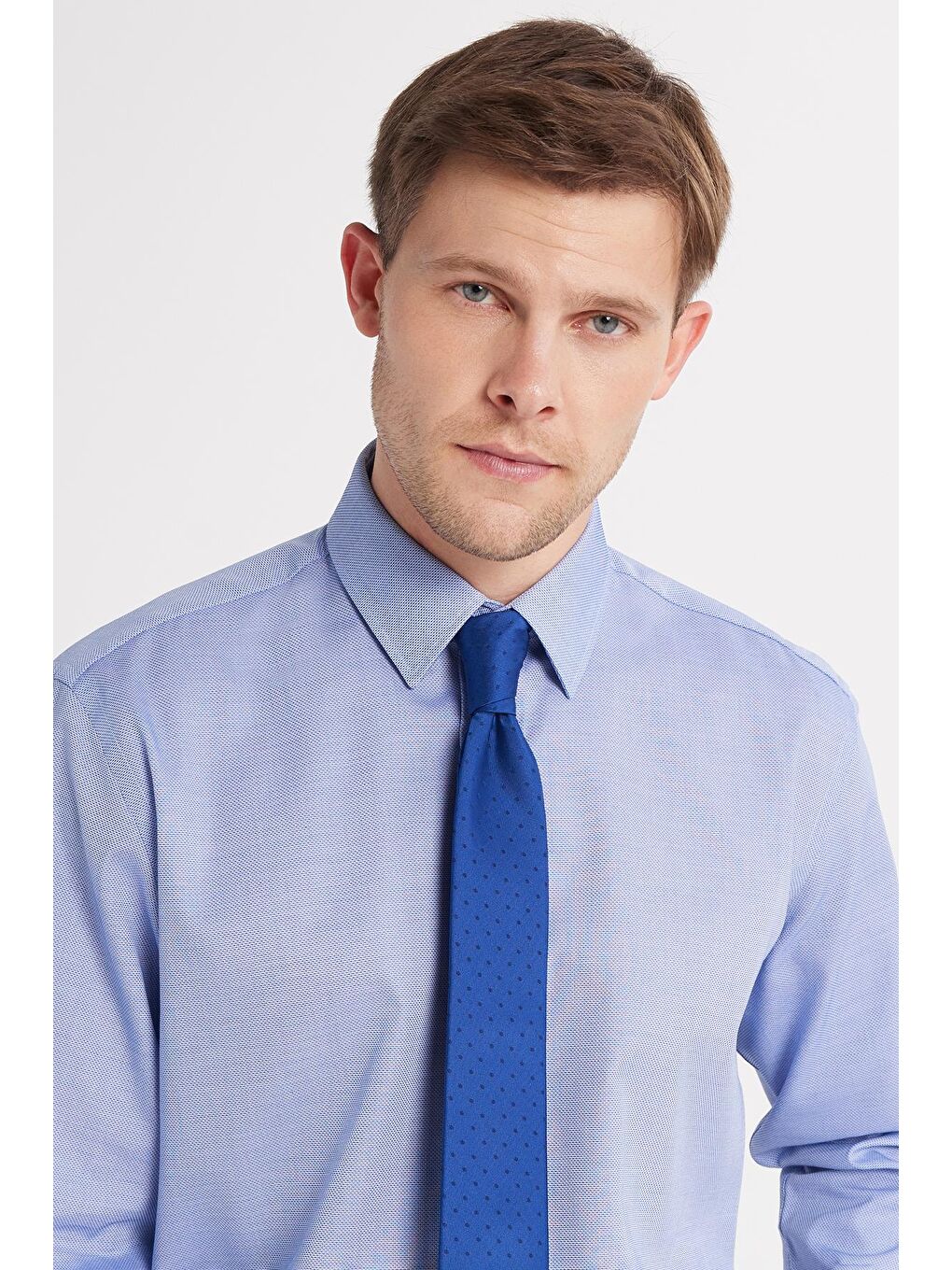 Regular Fit Saks Mavi Non-Iron %100 Pamuk Doğa Dostu Ekoteks Belgeli Ütü Gerektirmez Gömlek-1