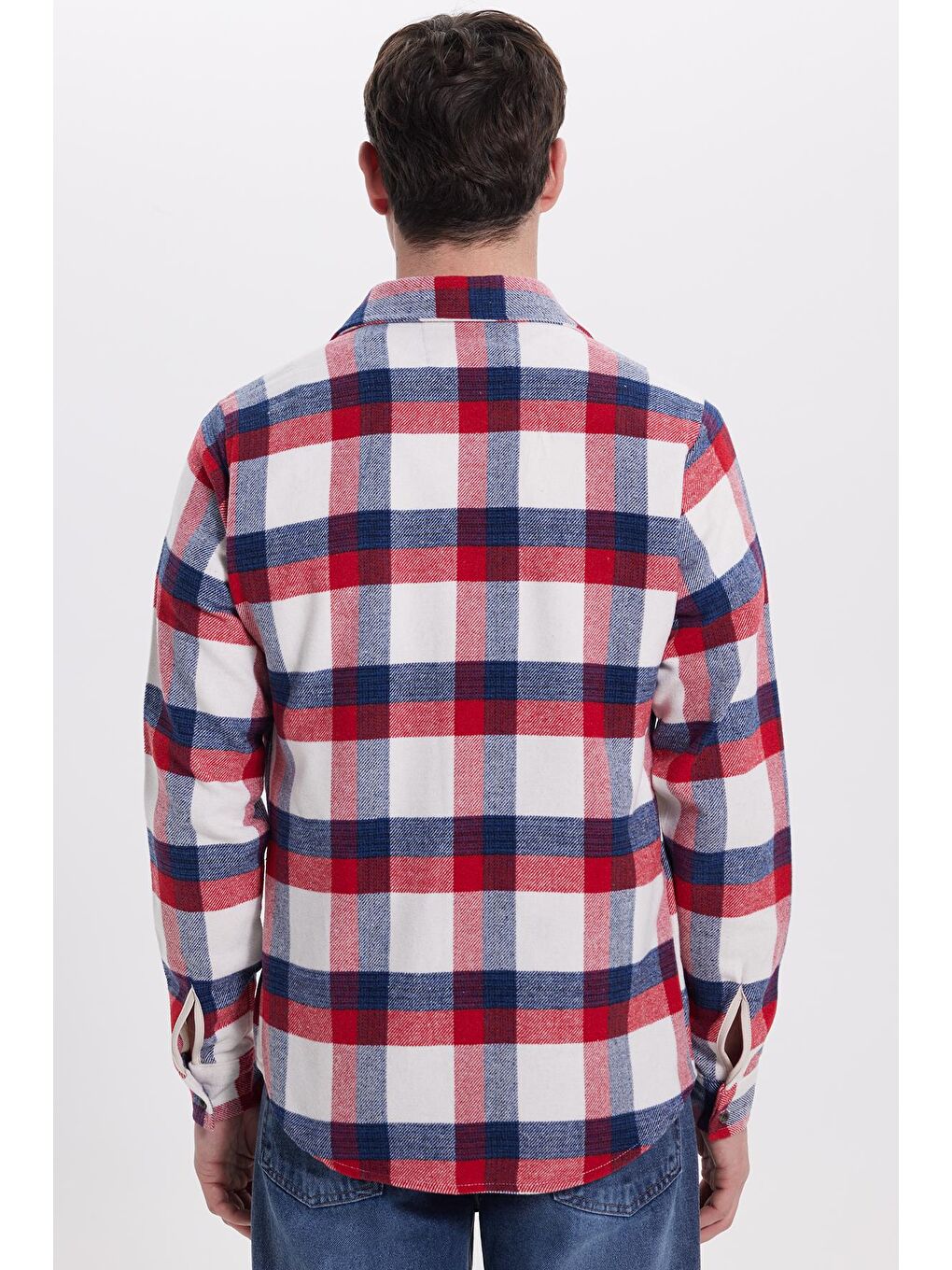 Kırmızı Erkek Slim Fit Dar Kesim Kareli Kışlık Oduncu Gömlek-5