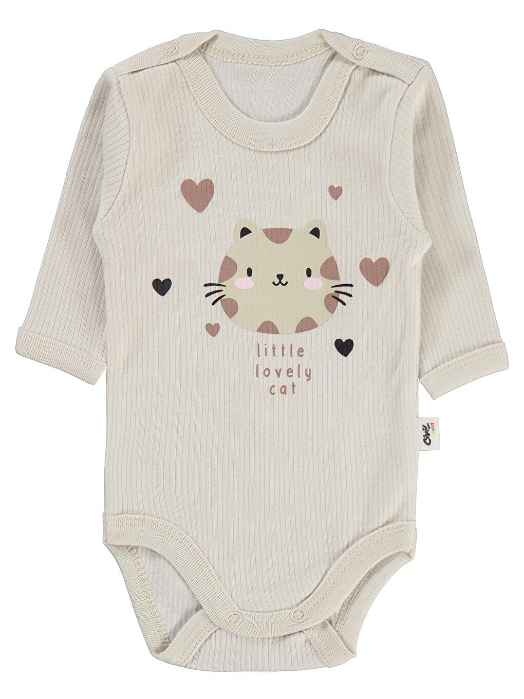 Baby Kedi Baskılı 0-3 Yaş Çıtçıtlı Badi - Bej